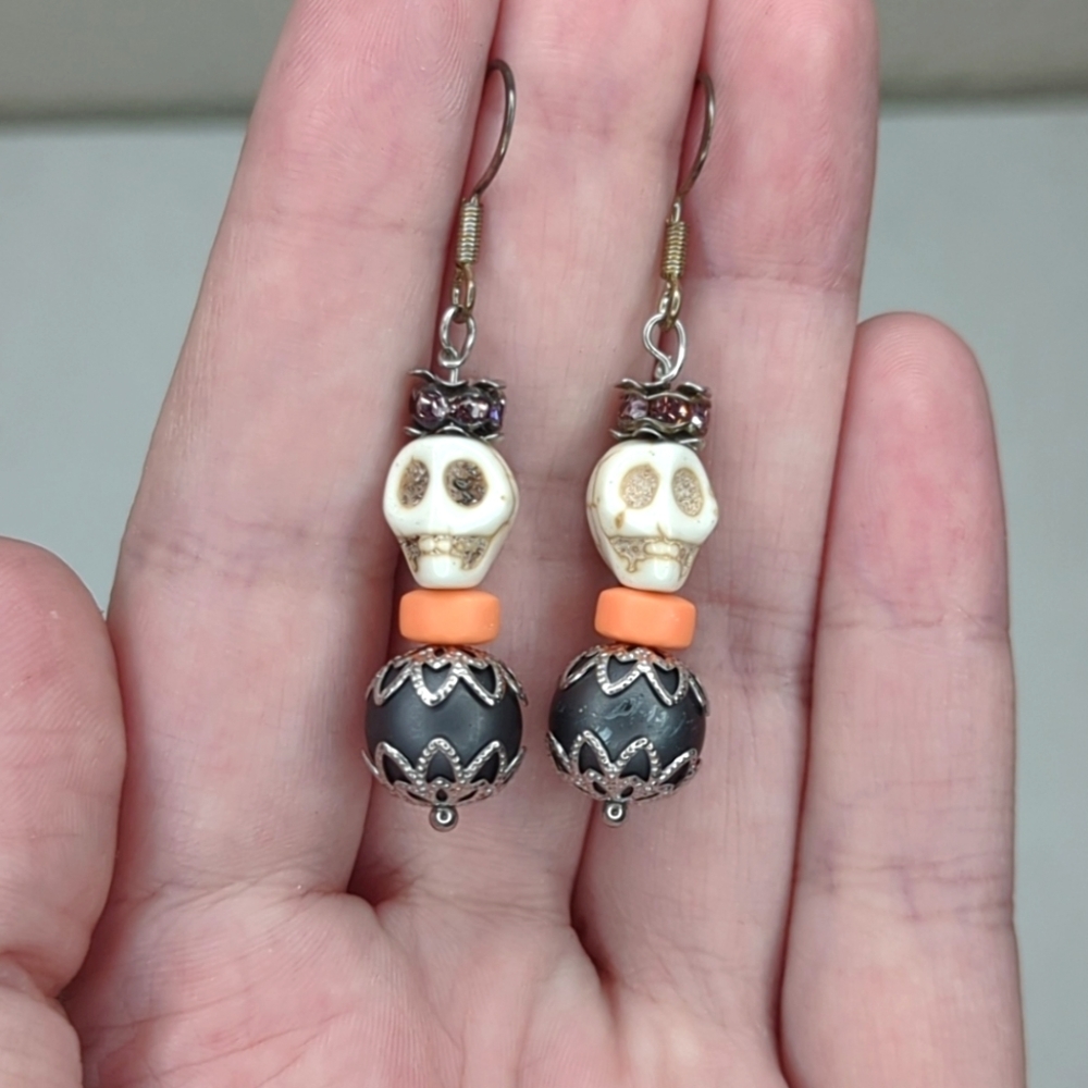 Black & Orange Skull Earrings
